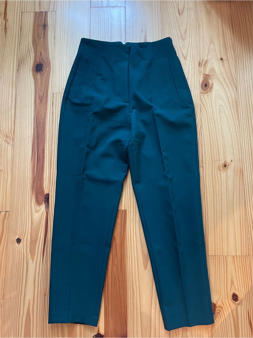 High-Waist Straight Leg Trousers in Dark Green